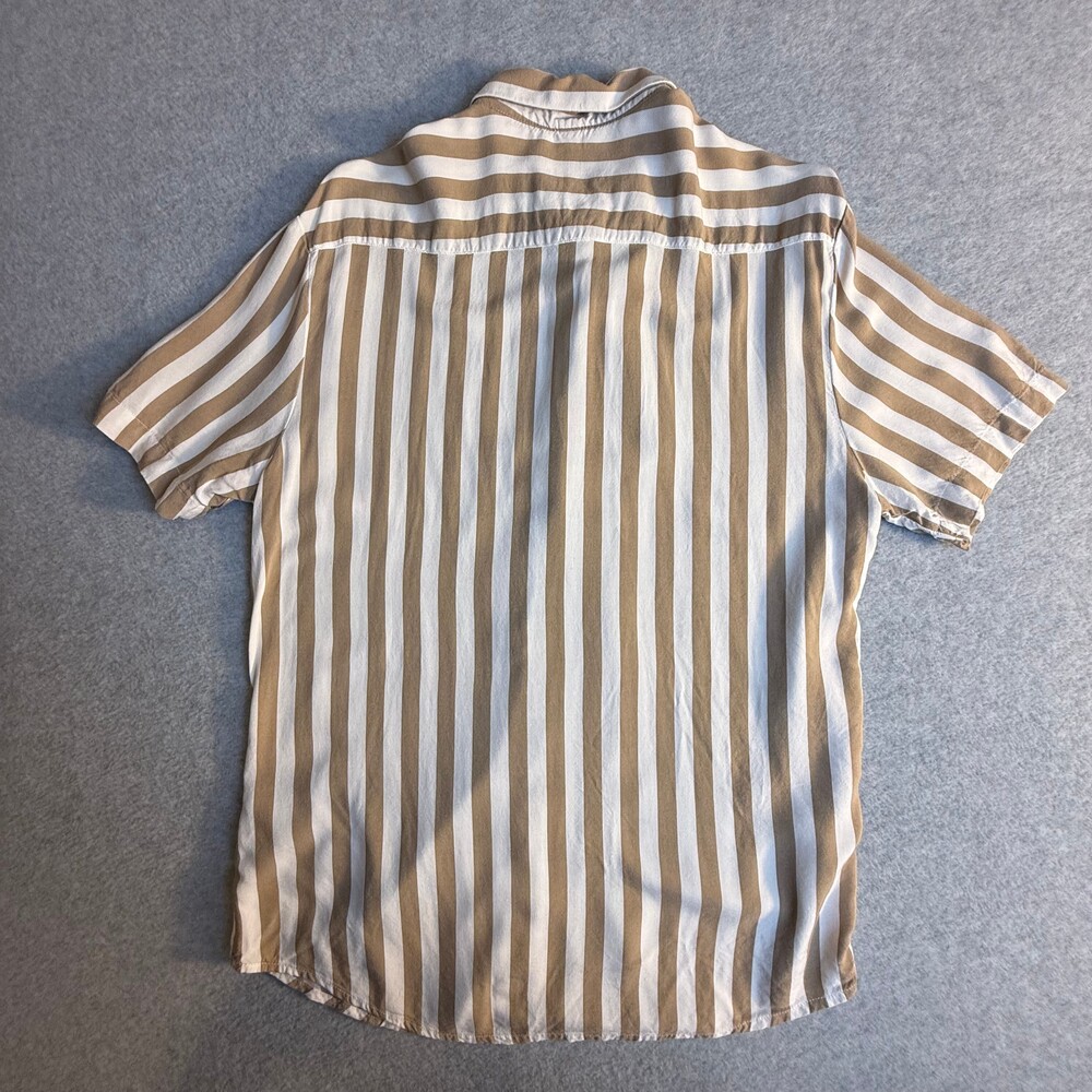 Denim & Flower Ricky Singh Tan & White Striped Button Front Shirt Men's Medium - Picture 3 of 10